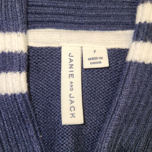Janie And Jack Varsity Shawl Cardigan In Navy And White Size 7 - Picture 6 of 11